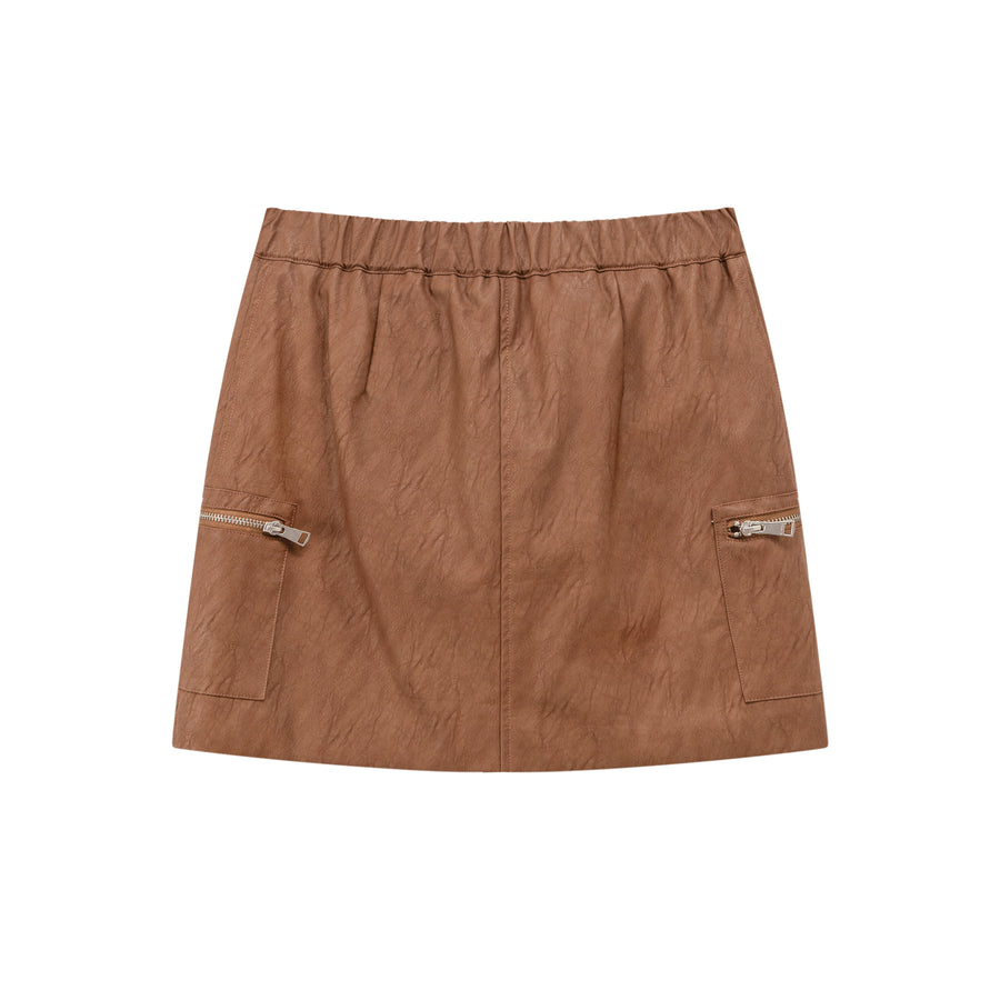 CHUU Zip-Up Leather A-Line Skirt