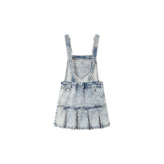 Zipper Heart Acid Wash Denim Overall Mini Dress