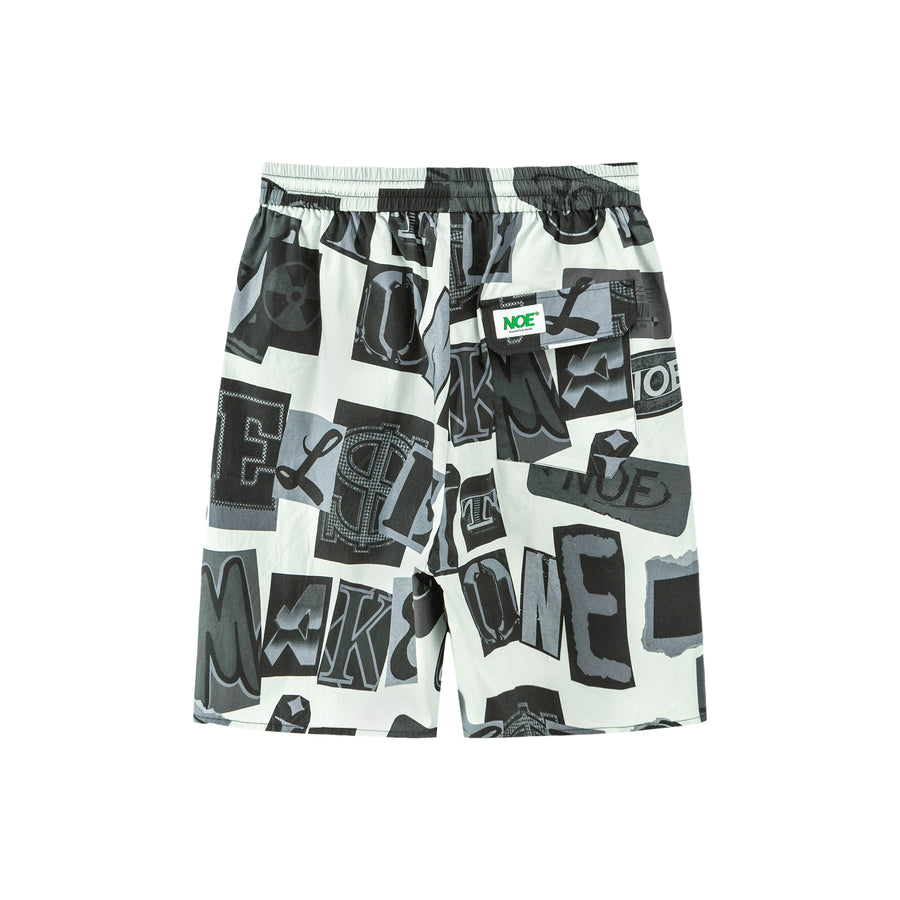 CHUU Lettering Collage Wide Shorts