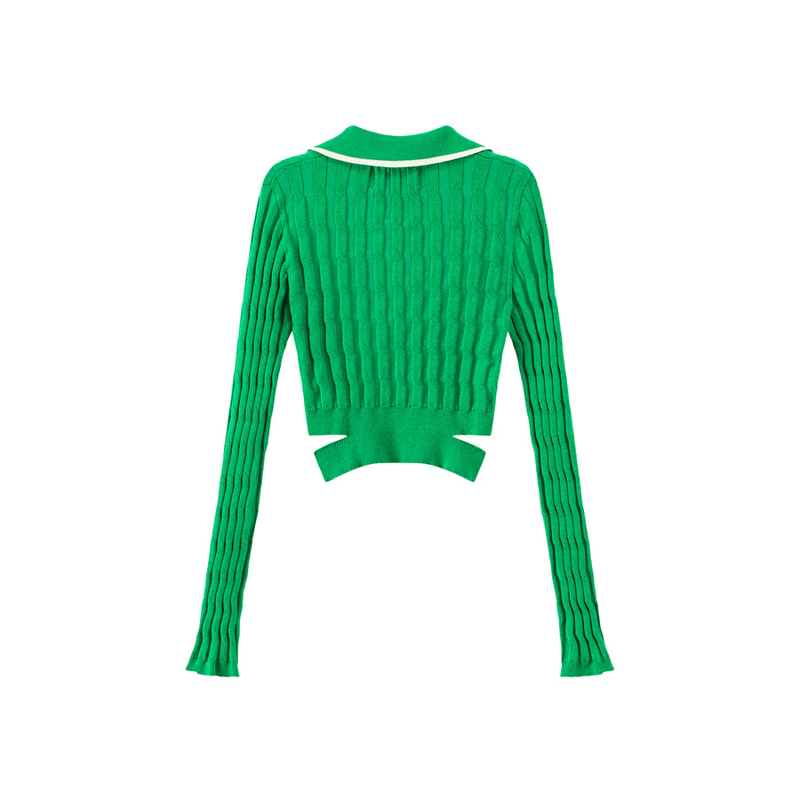 CHUU Enjoy The Breeze V-Neck Cropped Knit Top