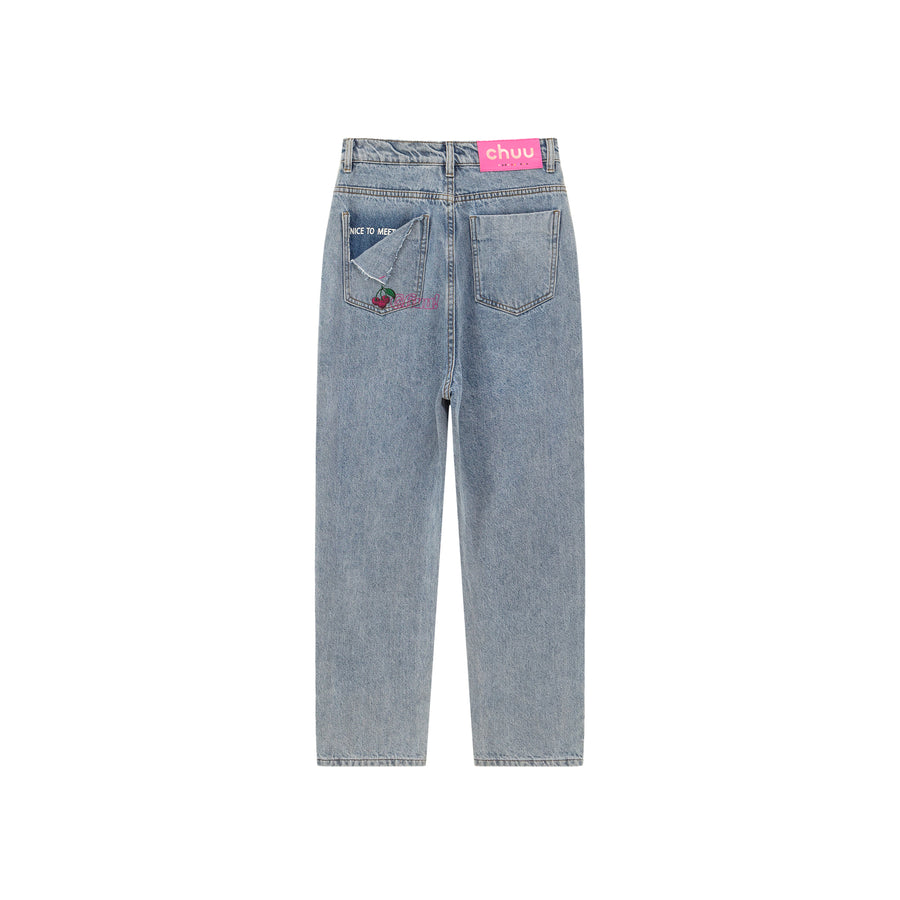 CHUU Fortune And Fame Straight Brushed Denim Pants