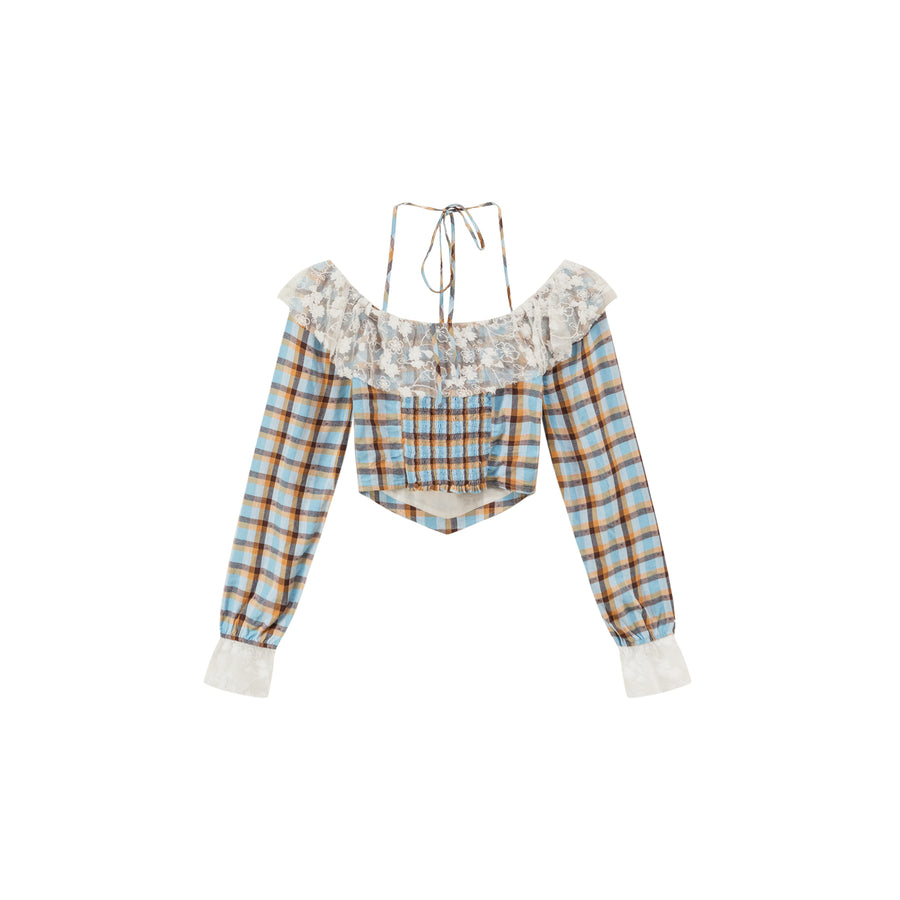 CHUU Lace Check Blouse