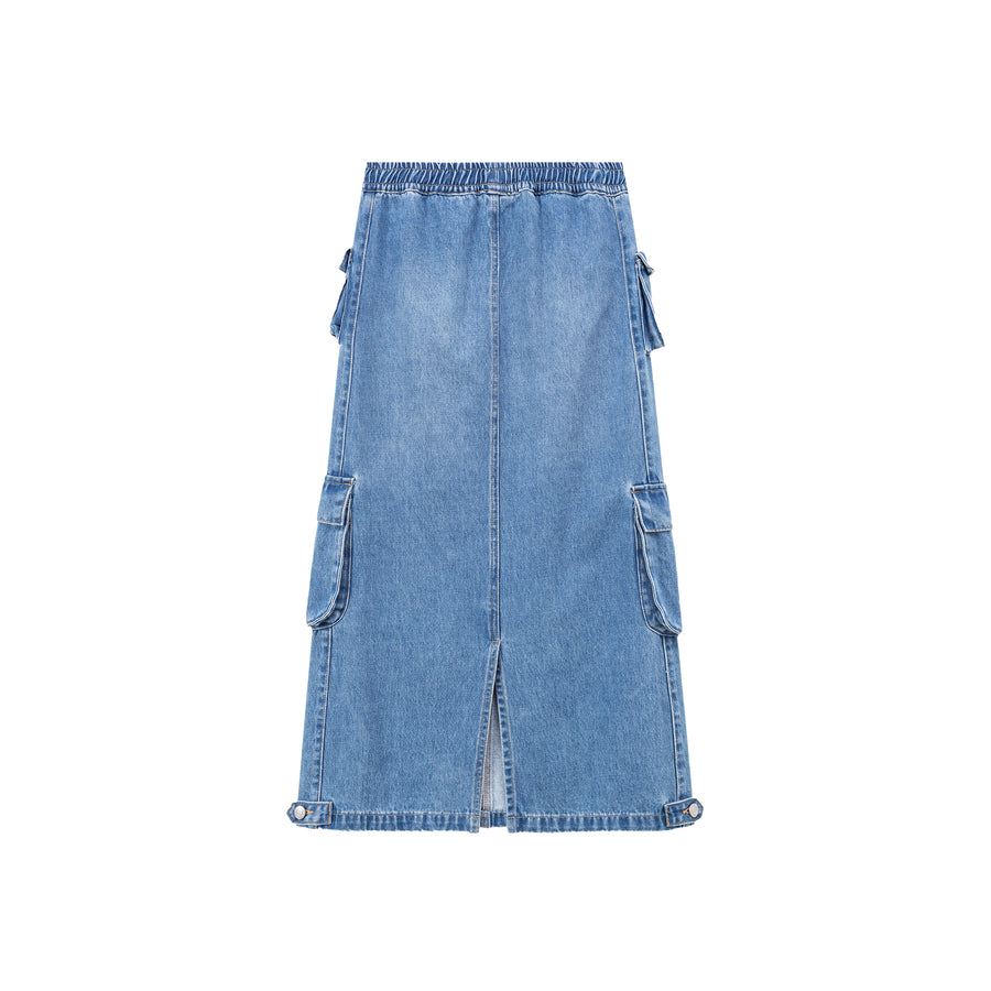 CHUU Denim Or Brown Cotton Cargo Skirt