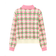 Lovely Check Crochet Polo Sweater