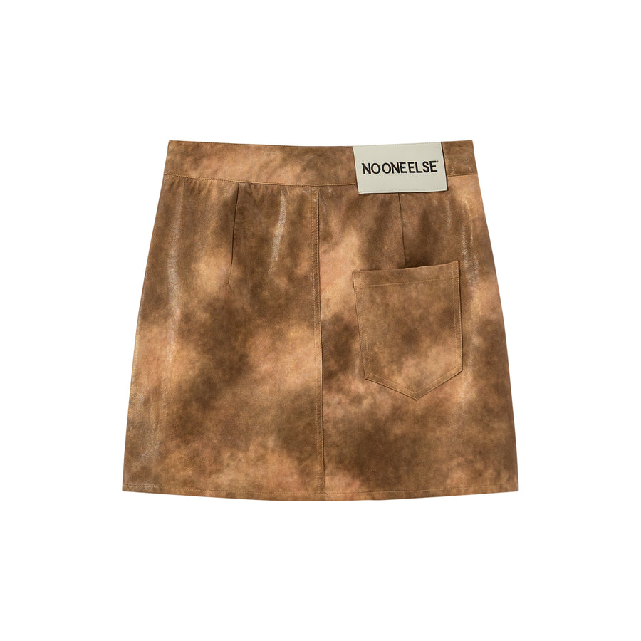 CHUU Vintage Wash Leather Mini Skirt