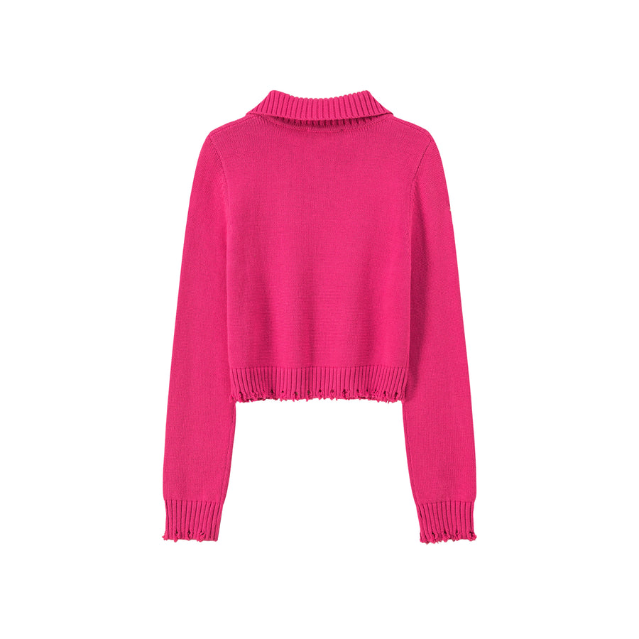 CHUU Candy Crop Half Zip-Up Knit Top