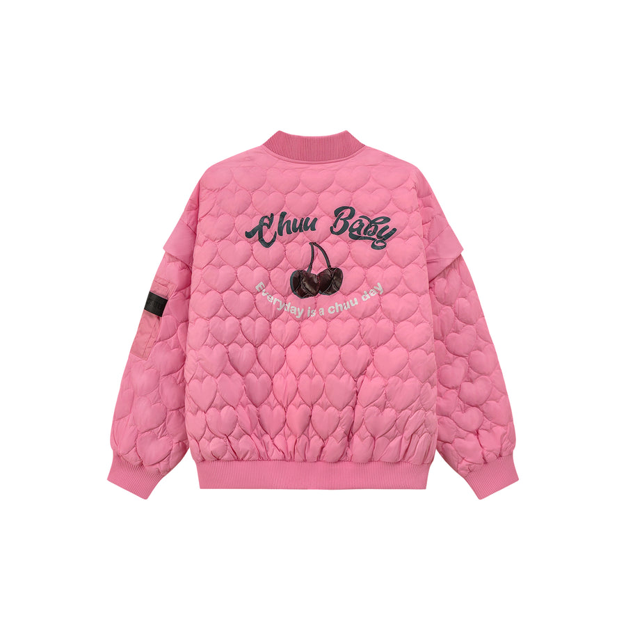 CHUU Cherry Heart Quilted Padded Jacket