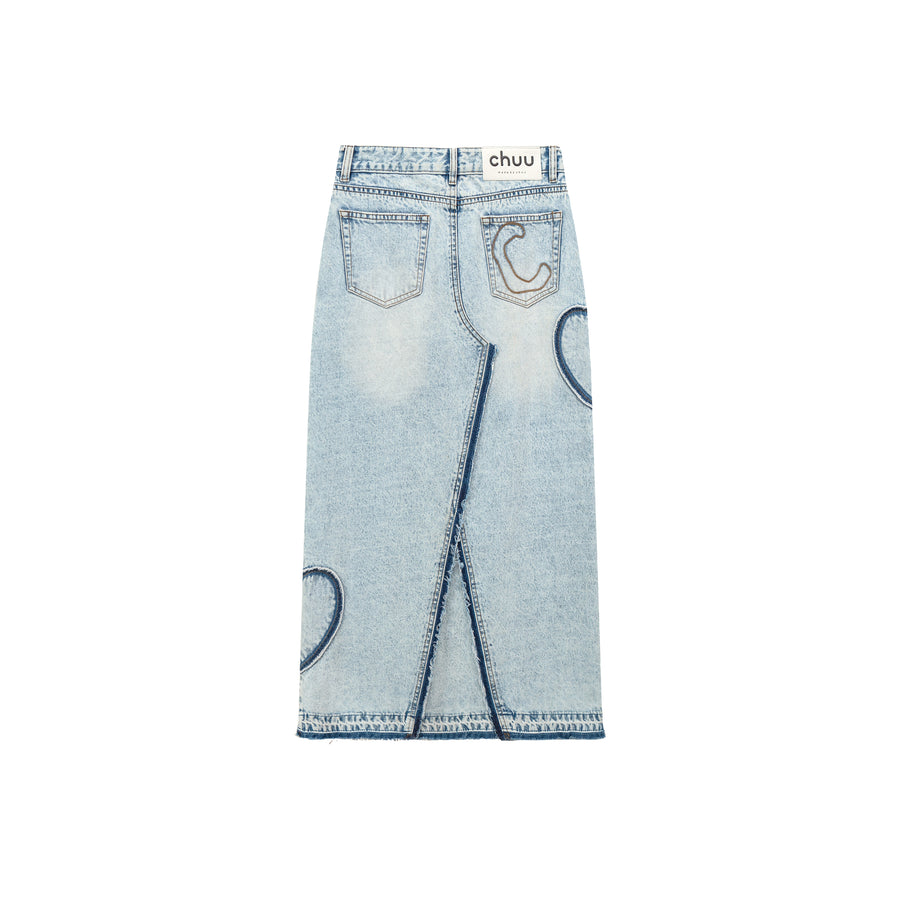 CHUU Heart Denim Long Skirt