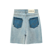 Color Matching Denim Bermuda Shorts