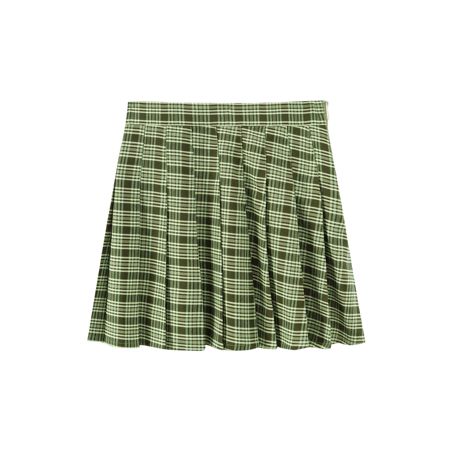 CHUU Check Tennis Pleat Mini Skirt