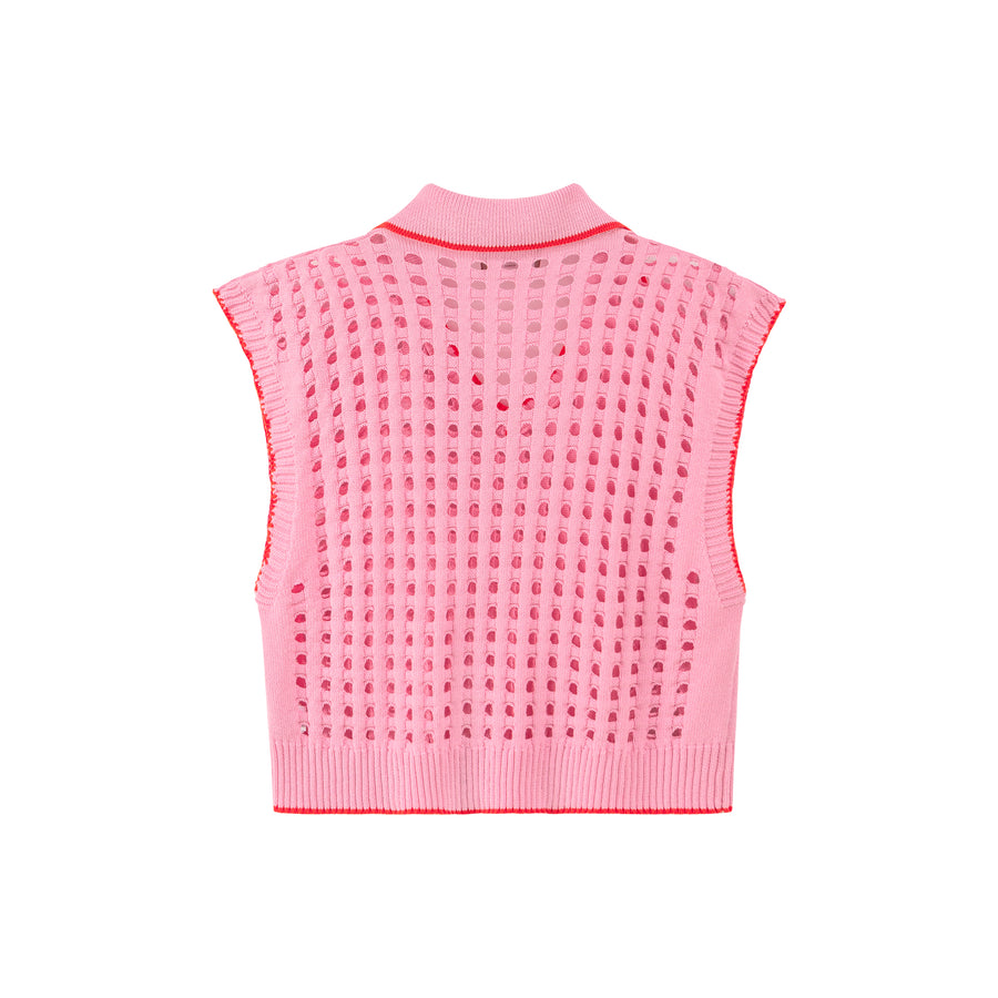 CHUU Ex-Varsity Girl Crochet Vest Sweater