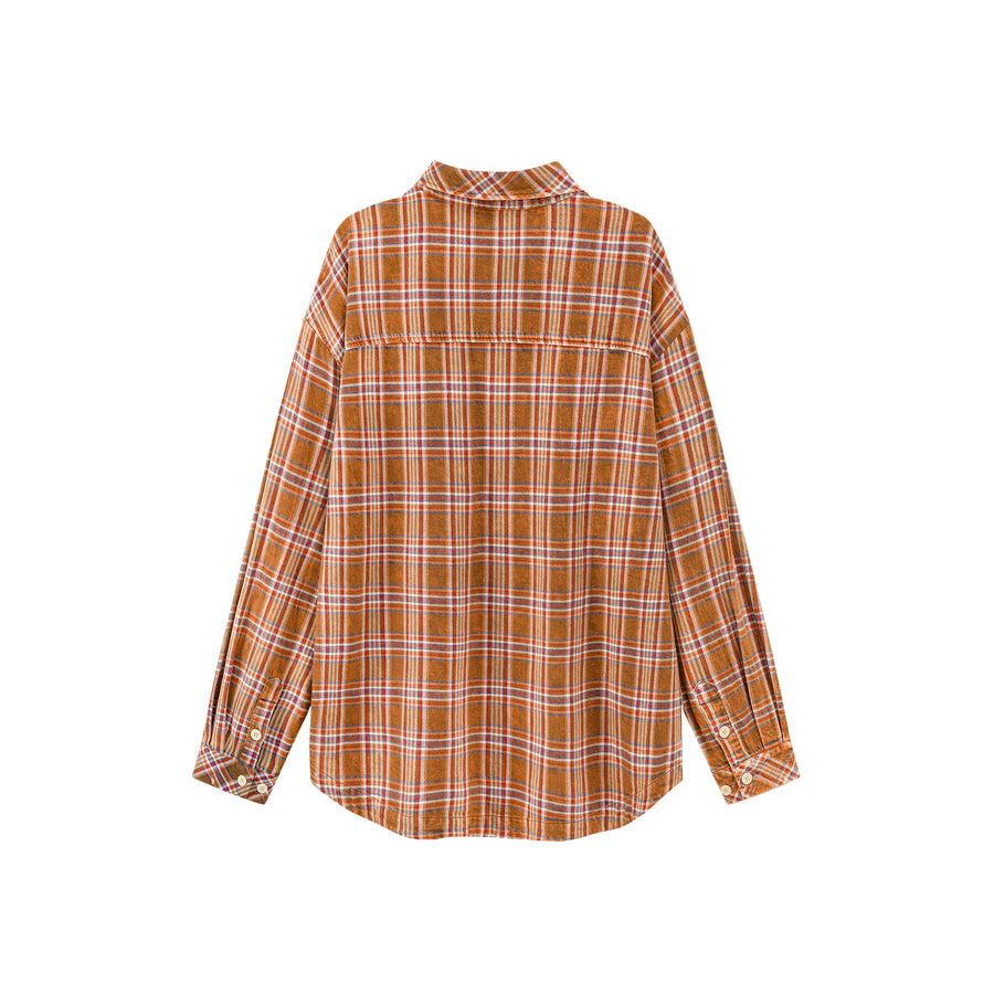 CHUU Check Print Loose Fit Button-Up Shirt