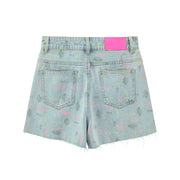 Front Buttons Cutout Denim Shorts