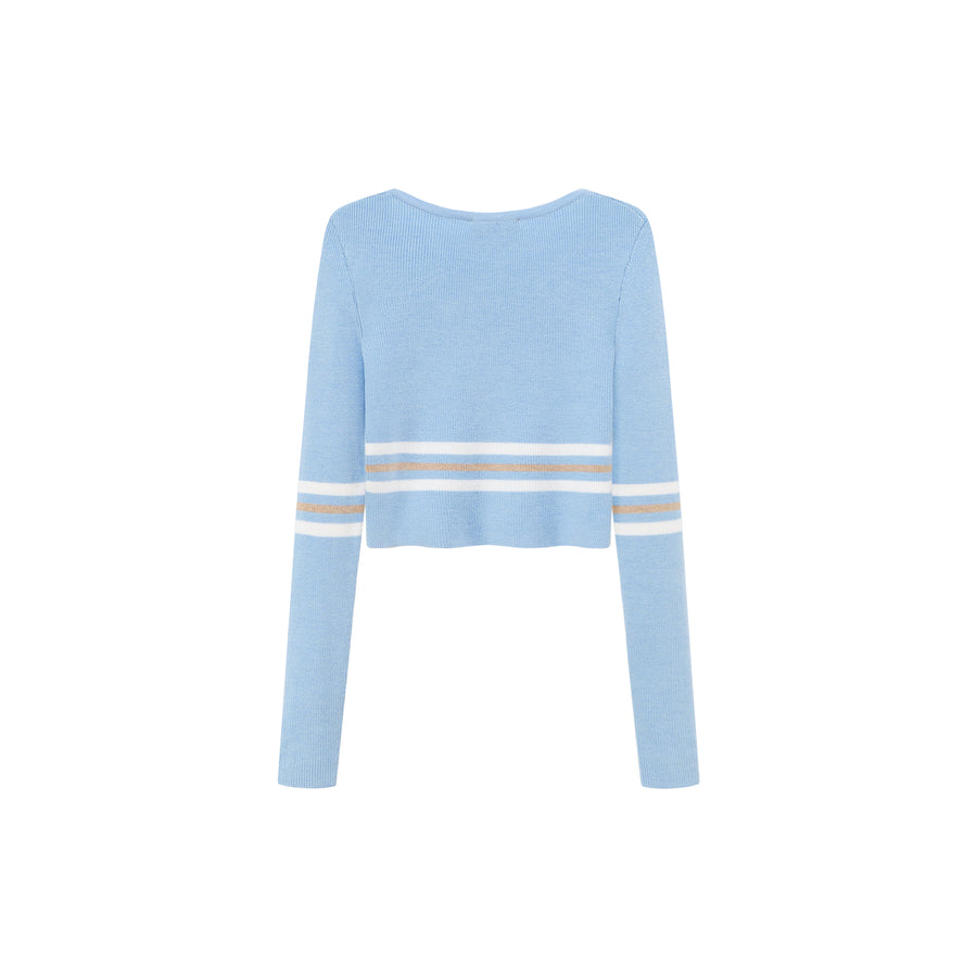 CHUU Unlock Stripes V-Neck Cropped Knit Sweater