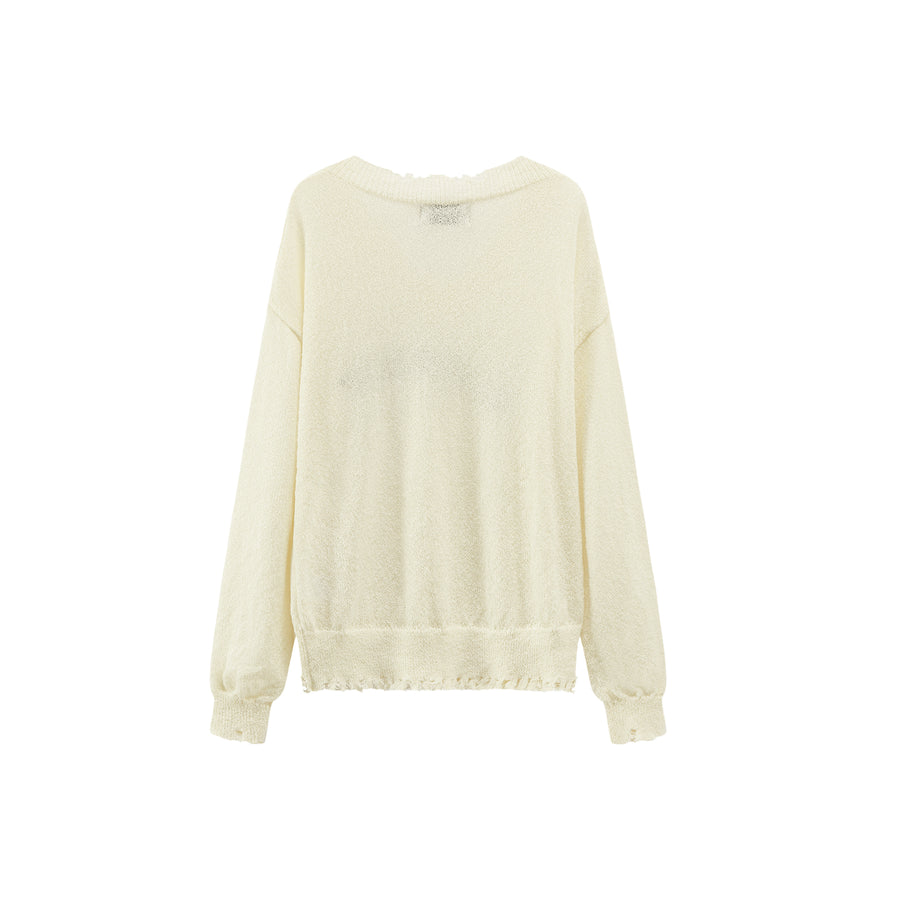 CHUU Damaged Fringe Hem Knit Sweater