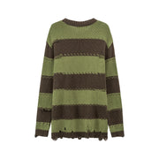 Green Striped Knit Sweatshirt