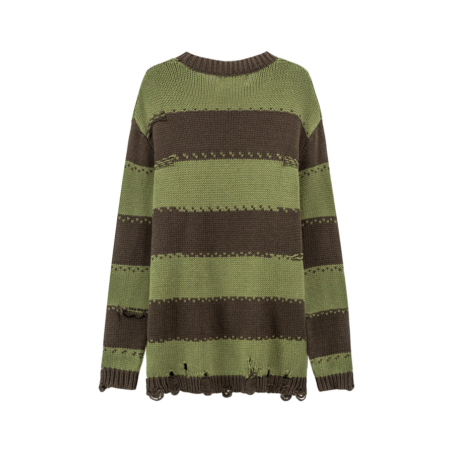 CHUU Green Striped Knit Sweatshirt