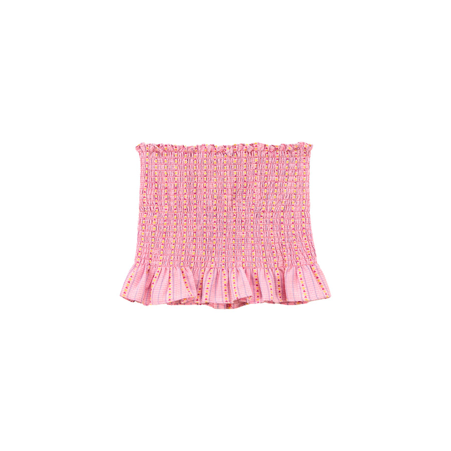 CHUU Heart Ruffle Button Tube Top