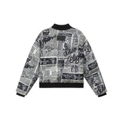 Newspaper Collage Padded Crop Jacket