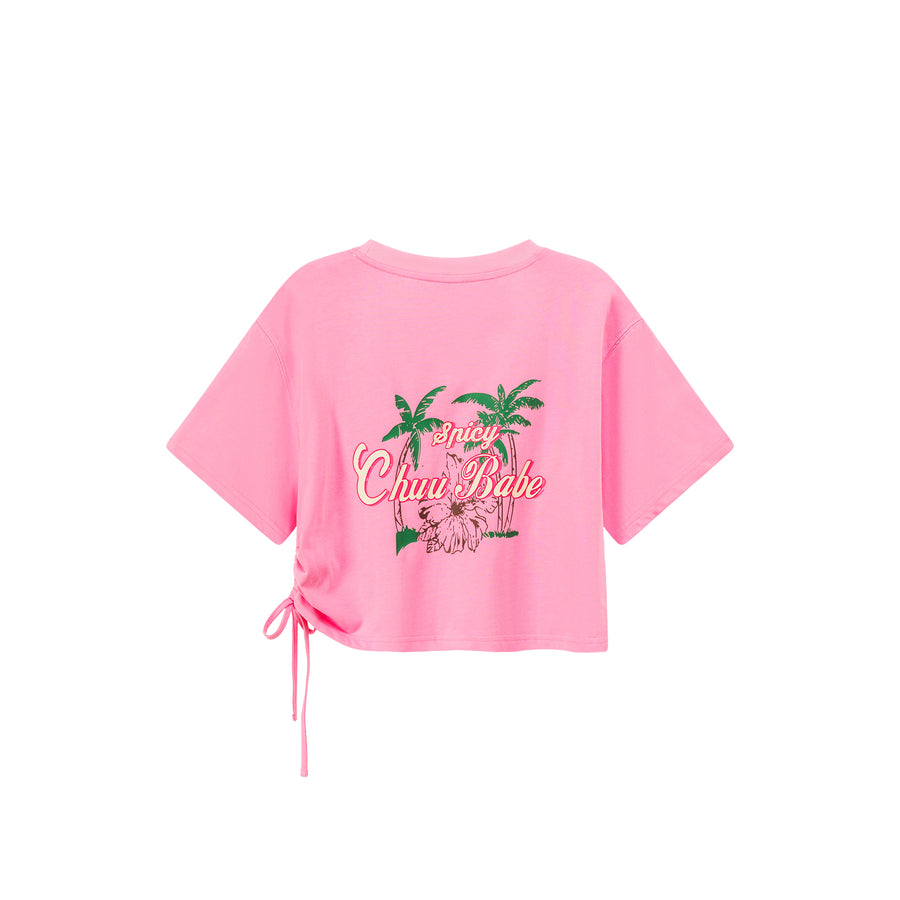 CHUU Side String Chuu Printed Design Cropped T-Shirt