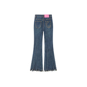 Embroidered Fringed Hem Denim Jeans