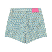 Eyelet Damage Denim Mini Shorts