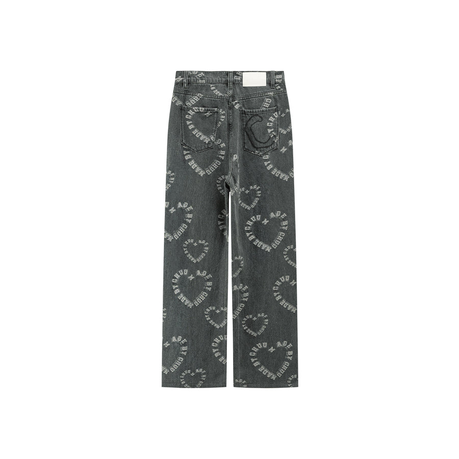 CHUU Waist Cutout Heart Print Wide Jeans