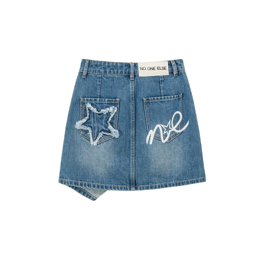 CHUU Unbalanced Denim Mini Skirt