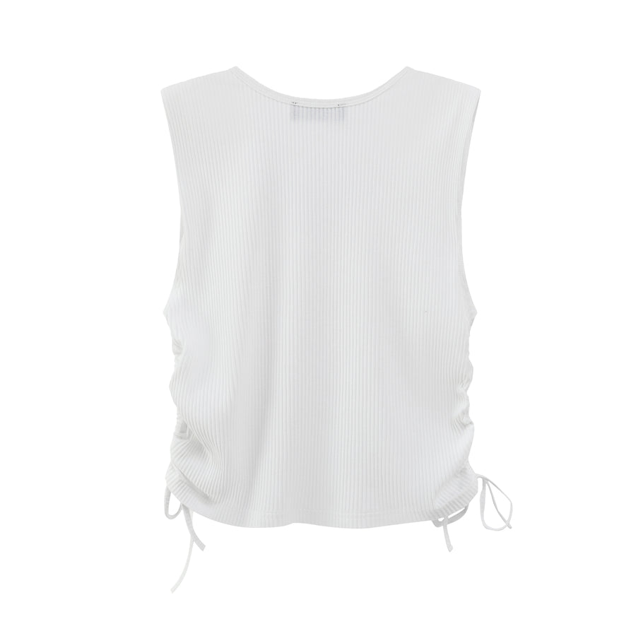 CHUU V-Neck Side Shirring Sleeveless Top