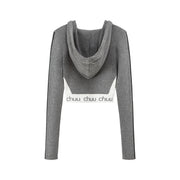 Knit Hooded Crop Zip-Up Cardigan