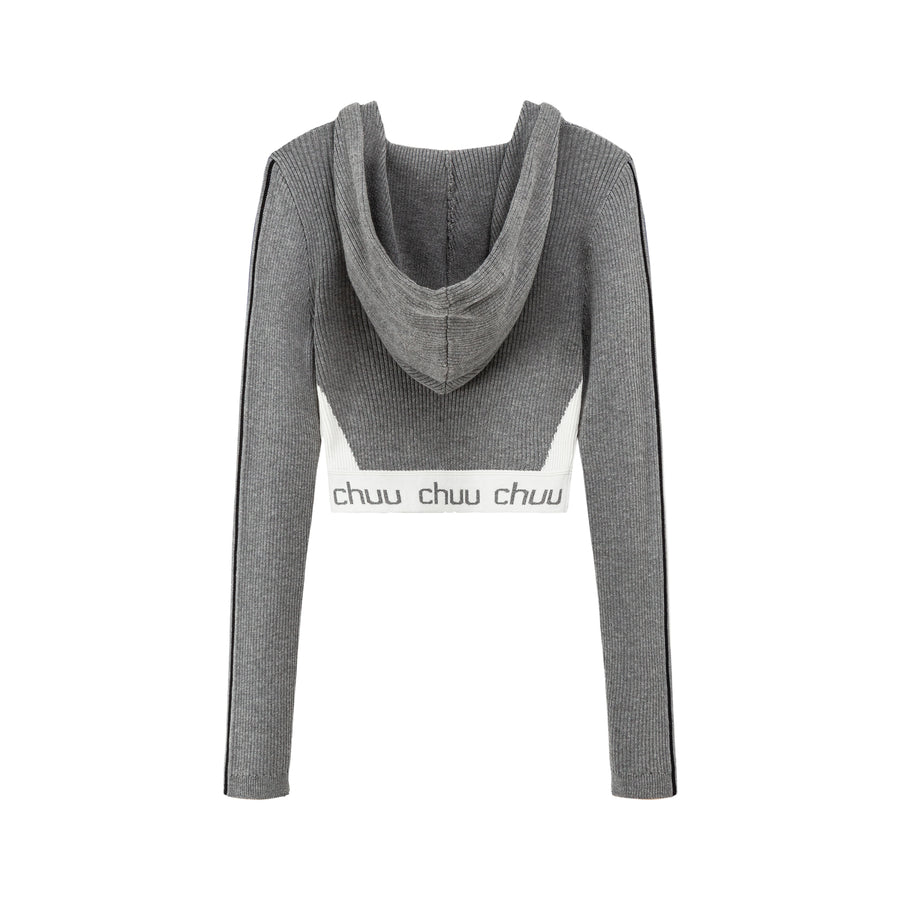 CHUU Knit Hooded Crop Zip-Up Cardigan