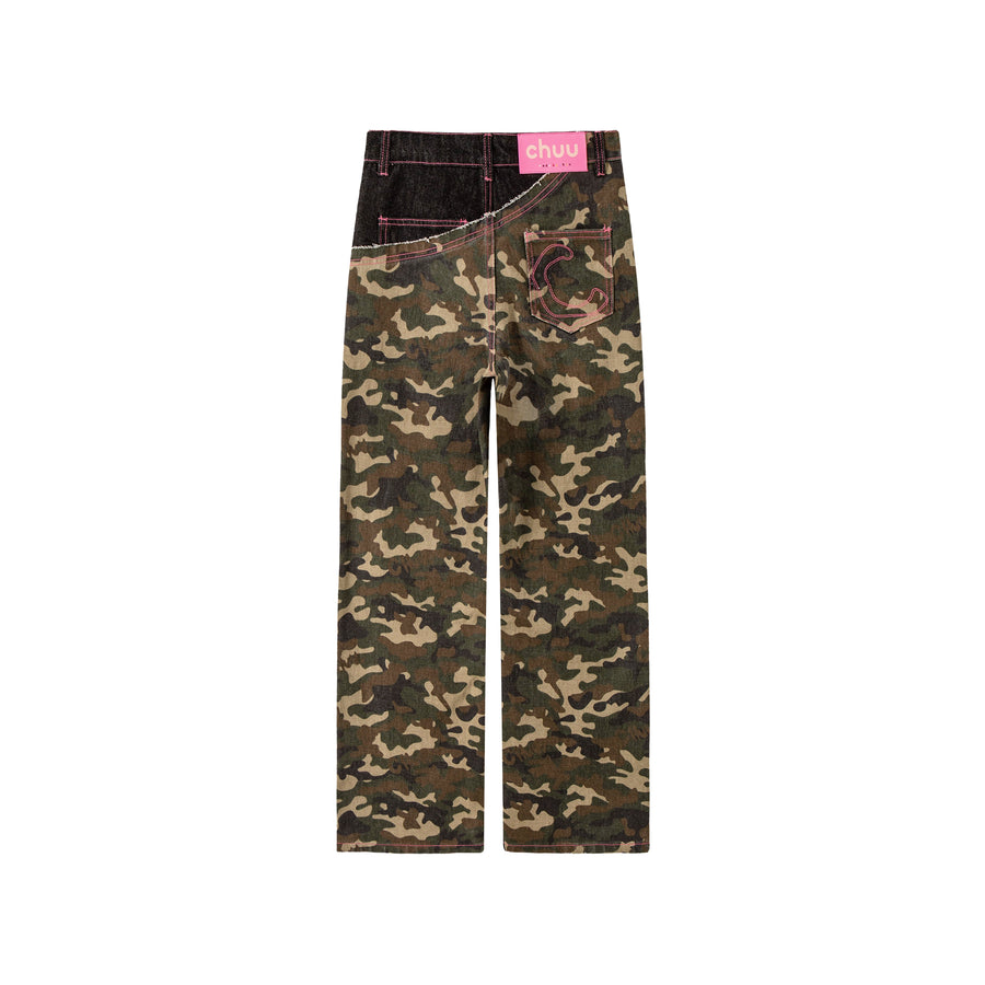 CHUU Stitched Camouflage Straight Denim Pants