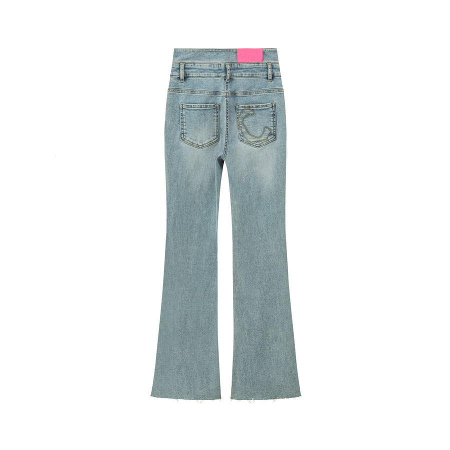 CHUU High Waist Slit Flare Washed Jeans