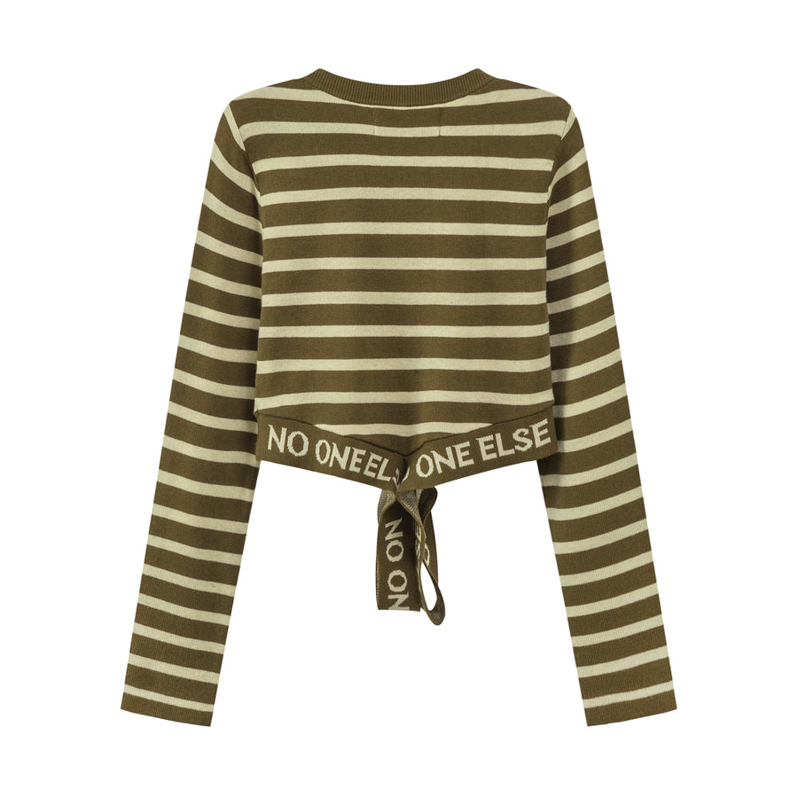 CHUU Noe Striped Criss Cross Crop T-Shirt