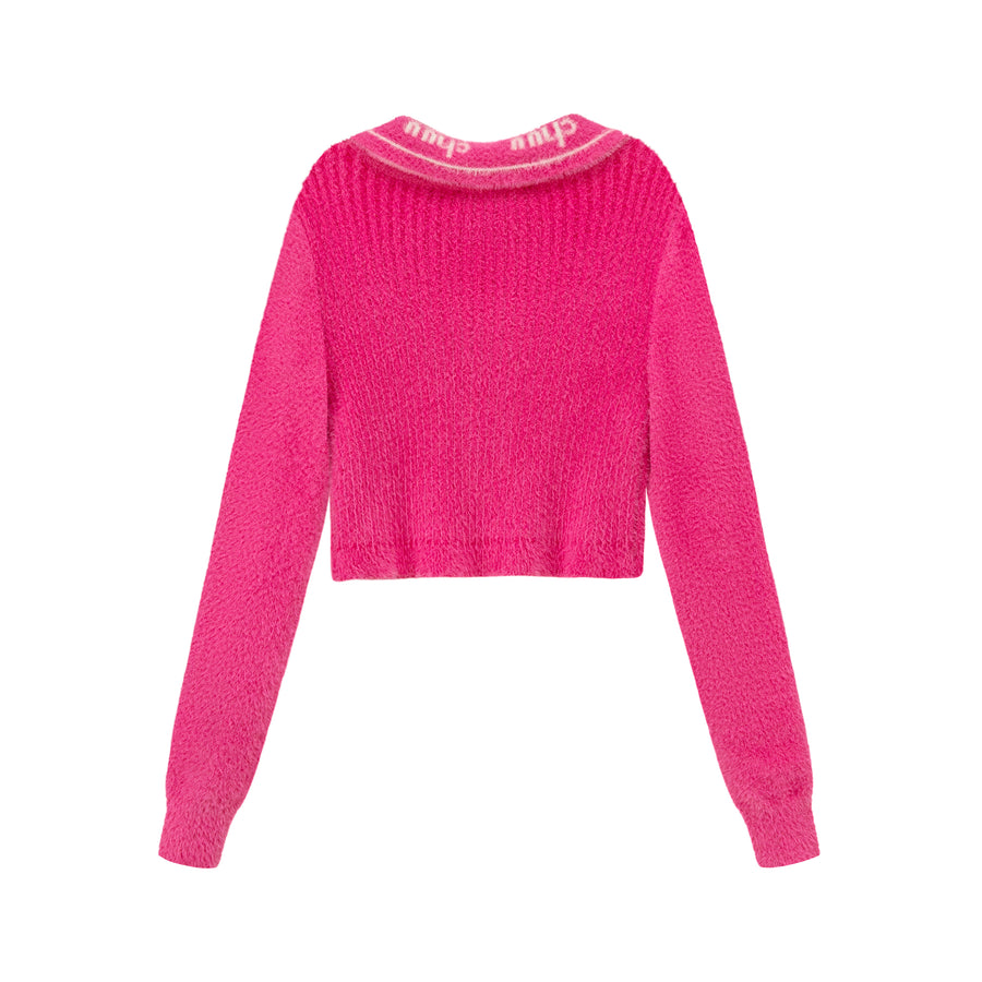 CHUU Your Sweetheart Open Collar Cropped Knit Top