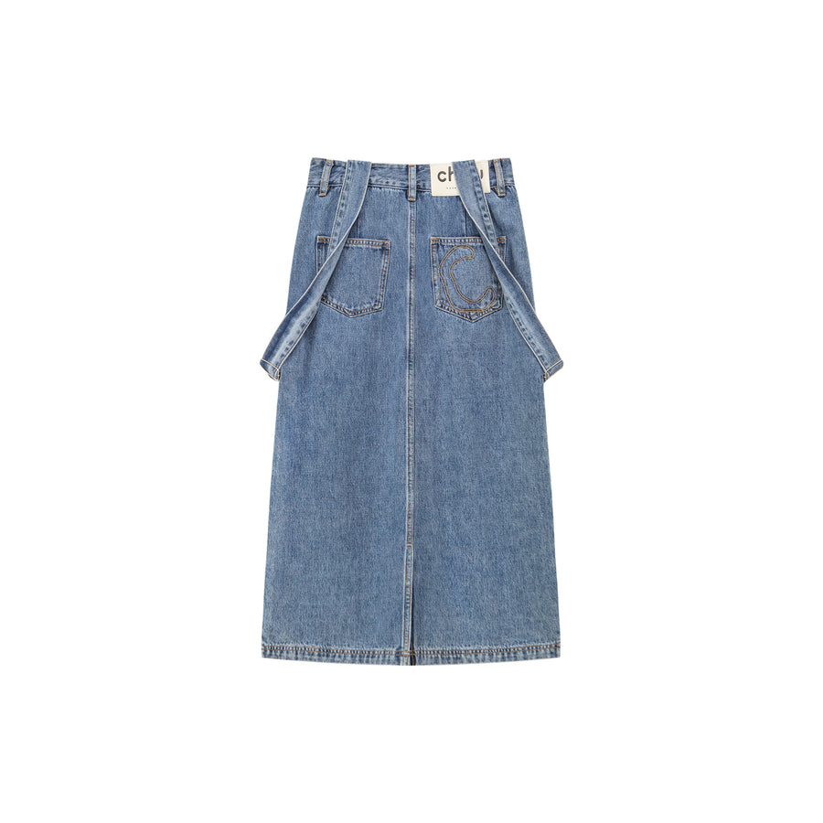 CHUU Star Denim Overall Skirt