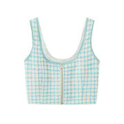 Tweed Check Buttons Sleeveless Top