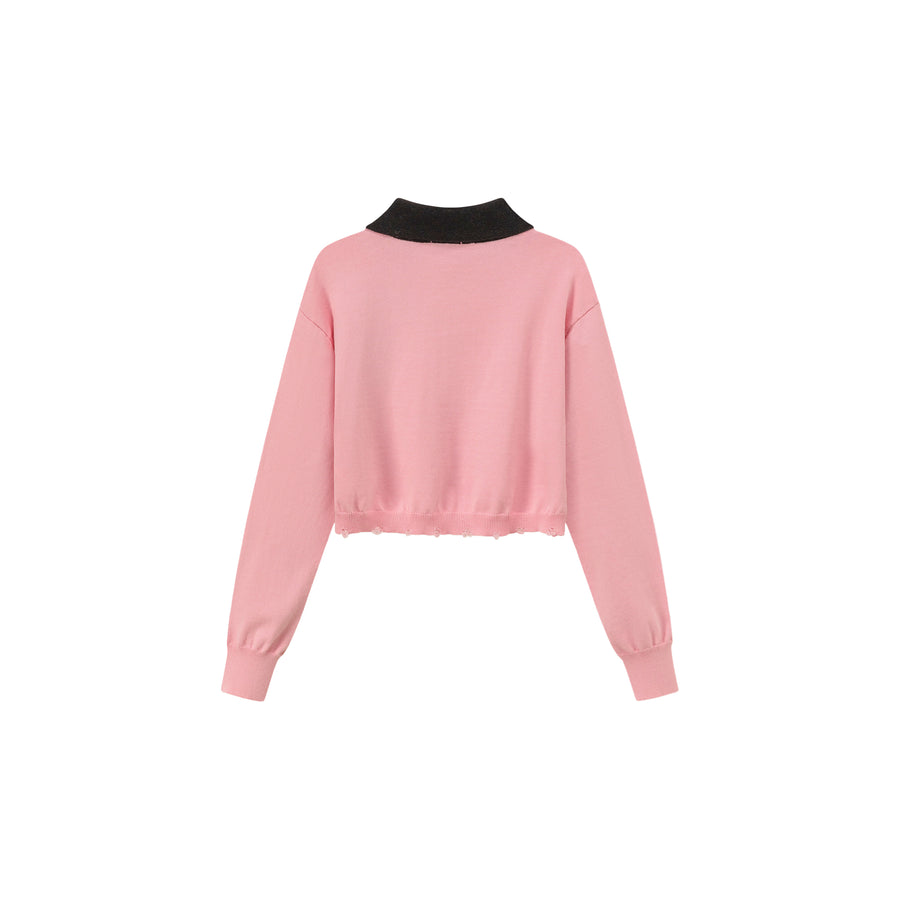 CHUU Chuu Lettering Color Cropped Knit Sweater