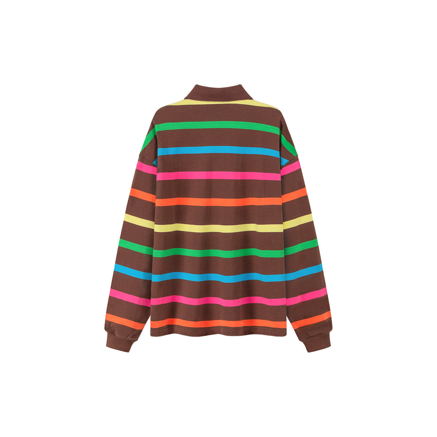 CHUU Polo Neck Rainbow Stripes Sweatshirt