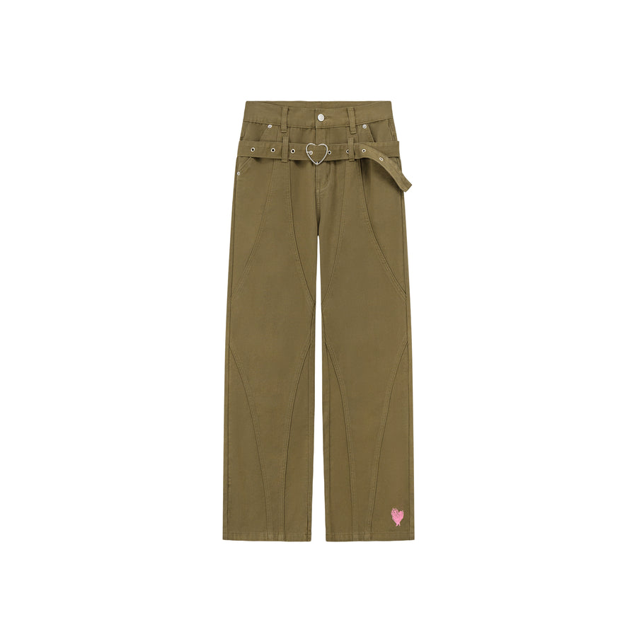 CHUU Heart Belt High-Waisted Wide Pants