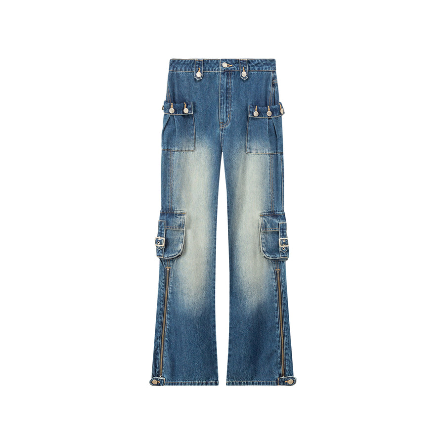 CHUU Zipper Cargo Wide Straight Jeans