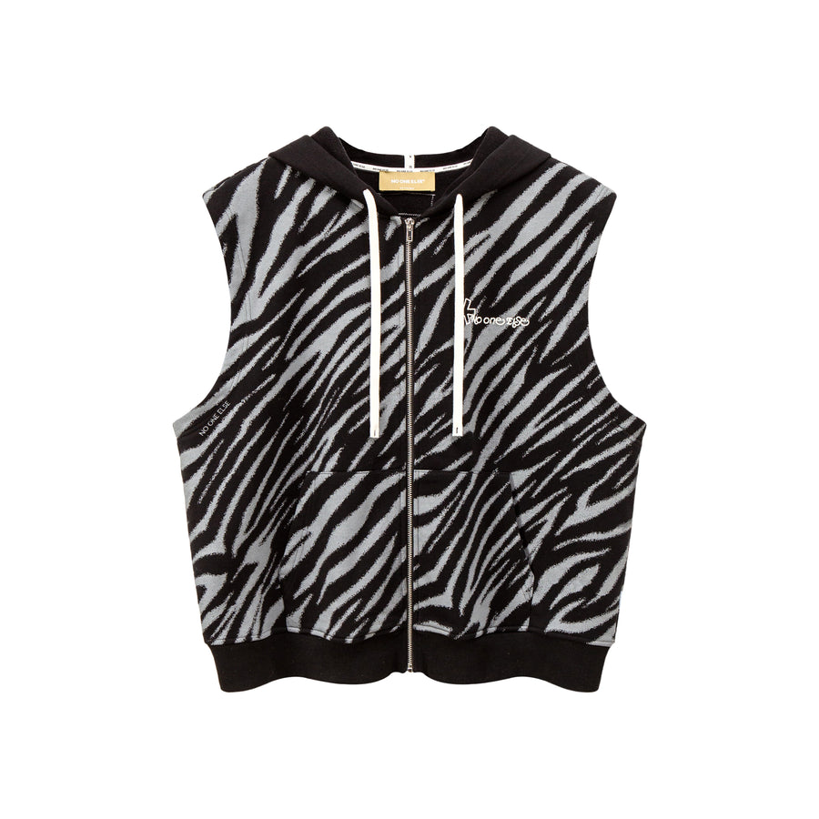 CHUU Zebra Zip-Up Vest Hoodie