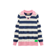 Open Book Loose Fit V-Neck Striped Knit Top