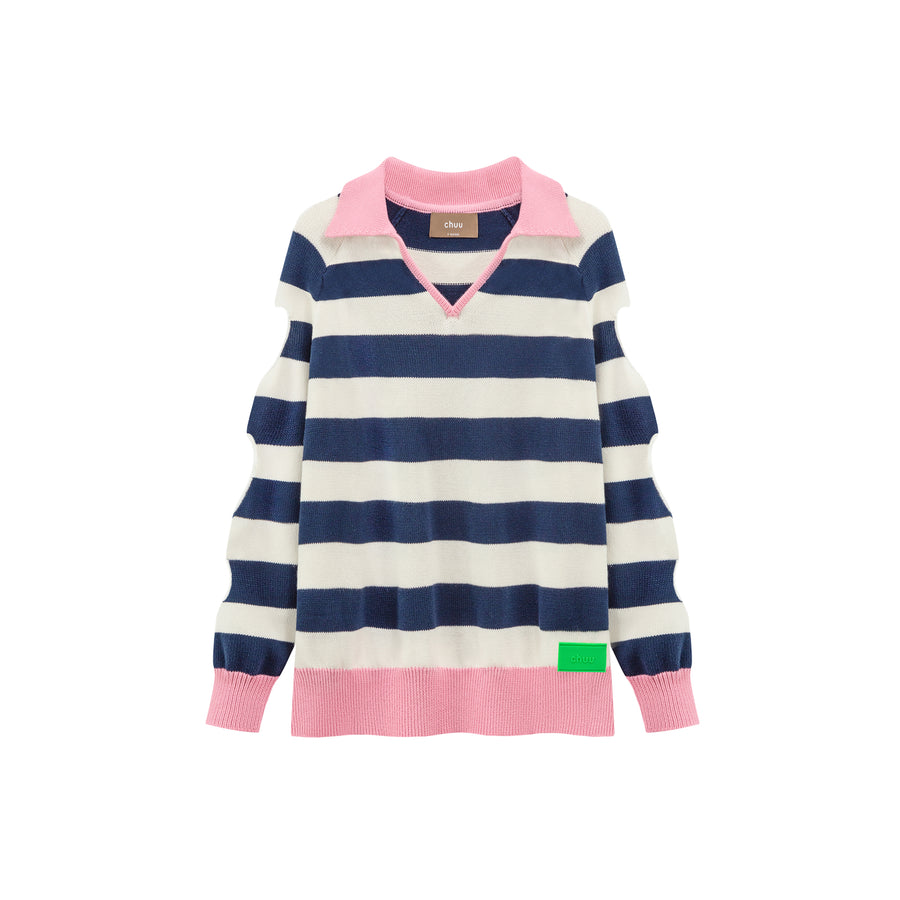 CHUU Open Book Loose Fit V-Neck Striped Knit Top