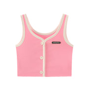 Front Button Crop Sleeveless Top