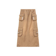 Denim Or Brown Cotton Cargo Skirt