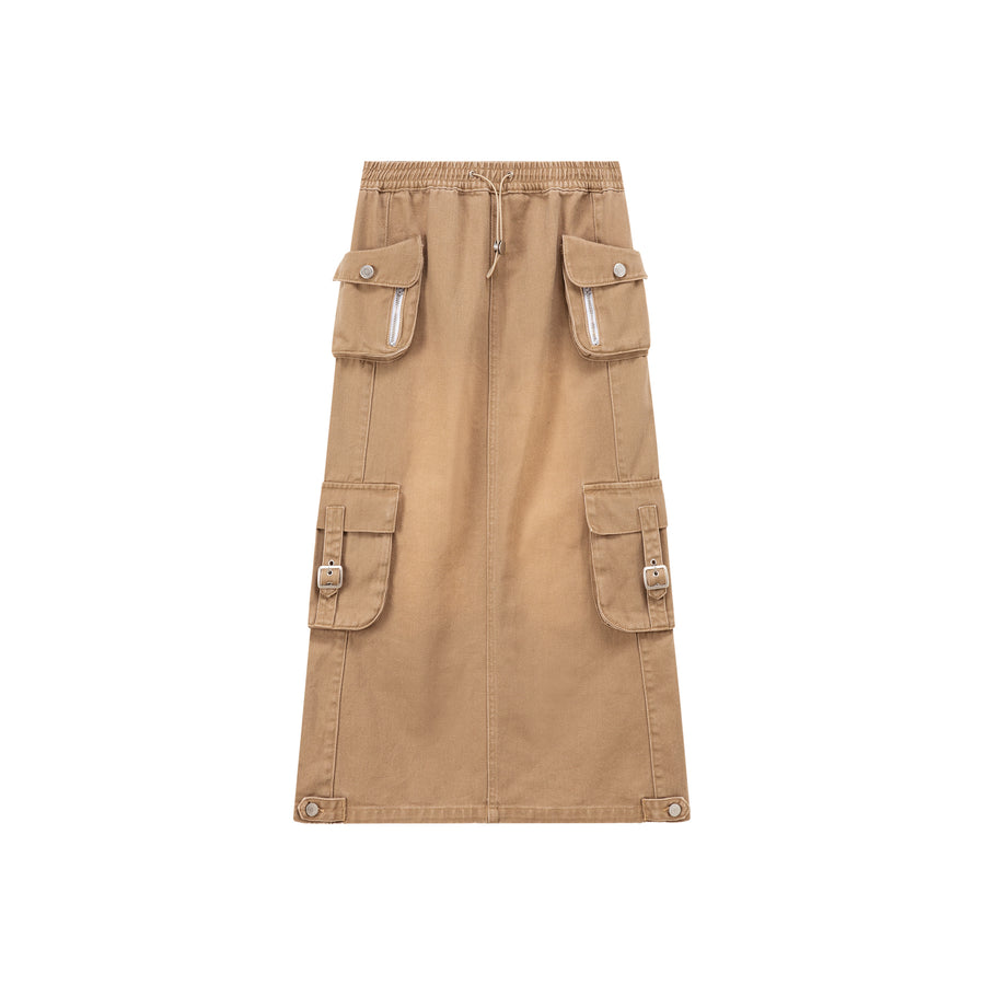 CHUU Denim Or Brown Cotton Cargo Skirt