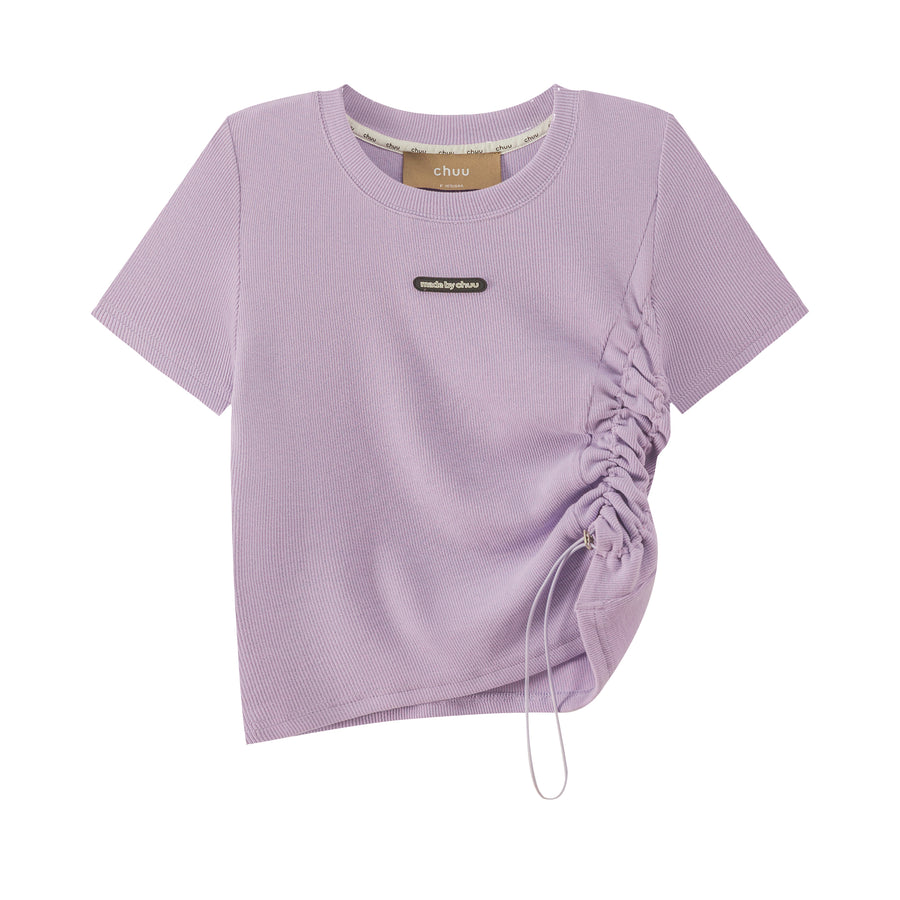 CHUU Shirring Unbalanced Crop T-Shirt