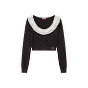 Eyelet Collar Faux Cardigan Knit Top