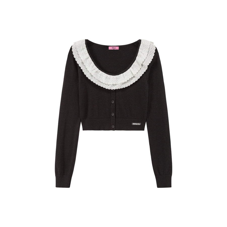 CHUU Eyelet Collar Faux Cardigan Knit Top